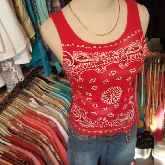 ENERGIE ♡ Sweet Cute 'n Sexy Flawless Vintage Red|Black|White Bandana Tank S/M - Picture 3 of 6
